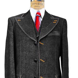 Denim Suit - Cotton Fabric Vested Suit - 3 Pieces Suit - Vested Fancy Black Suit